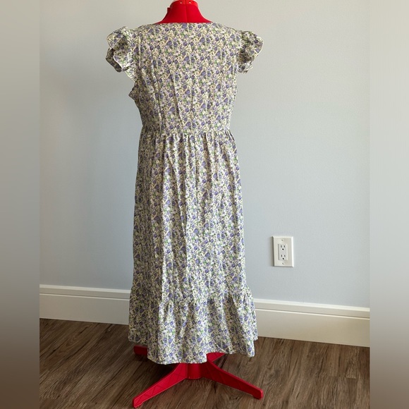 Shein Purple and Green Ditsy Floral Print Ruffle Hem Dress - Picture 2 of 2